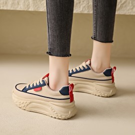 Women's Trendy Platform Sneakers, All-Match Lace Up Low Top Trainers, Comfortable Skate Shoes