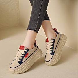 Women's Trendy Platform Sneakers, All-Match Lace Up Low Top Trainers, Comfortable Skate Shoes