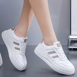 Women's Platform Skate Shoes, Round Toe Lace Up Low Top Smneakers, Comfort Walking Trainers