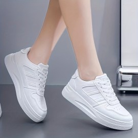 Women's Platform Skate Shoes, Round Toe Lace Up Low Top Smneakers, Comfort Walking Trainers