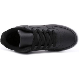 Women's Black Faux Leather Platform Sneakers, Lace Up Low Top Running Shoes, Women's Footwear