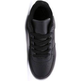 Women's Black Faux Leather Platform Sneakers, Lace Up Low Top Running Shoes, Women's Footwear