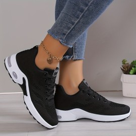Women's Air Cushion Sports Shoes, Comfortable Lace Up Knitted Low Top Running Sneakers, Outdoor Athletic Shoes