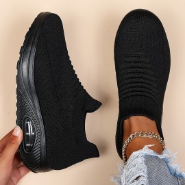 Women's Breathable Knit Sneakers, Lightweight Low Top Slip On Shoes, Women's Fashion Air Cushion Shoes