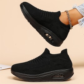 Women's Breathable Knit Sneakers, Lightweight Low Top Slip On Shoes, Women's Fashion Air Cushion Shoes
