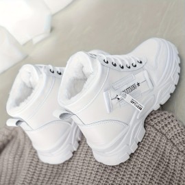 Women's Plush Lined Sneakers, Winter Warm Lace Up High Top Ankle Boots, Thermal Outdoor Shoes