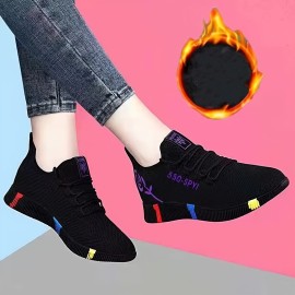 Women's Floral & Letter Print Sneakers, Lace Up Soft Sole Platform Walking Shoes, Low-top Breathable Training Shoes