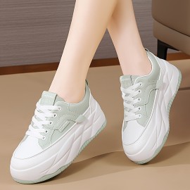 Women's Solid Color Casual Sneakers, Lace Up Soft Sole Platform Skate Shoes, Versatile Low-top Walking Shoes