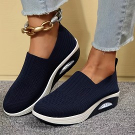 Women's Air Cushion Sock Shoes, Comfort Knitted Slip On Platform Shoes, Casual Walking Shoes