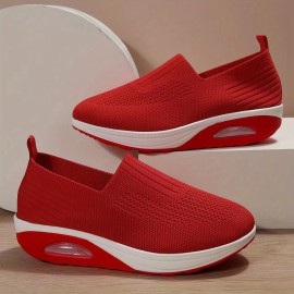 Women's Air Cushion Sock Shoes, Comfort Knitted Slip On Platform Shoes, Casual Walking Shoes