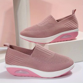 Women's Air Cushion Sock Shoes, Comfort Knitted Slip On Platform Shoes, Casual Walking Shoes