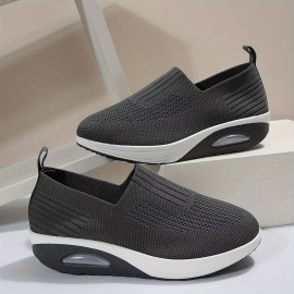 Women's Air Cushion Sock Shoes, Comfort Knitted Slip On Platform Shoes, Casual Walking Shoes