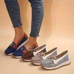 Women's Metallic Chain Decor Shoes, Casual Low Top Slip On Flat Shoes, All-Match Walking Shoes