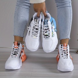 Women's Colorblock Casual Sneakers, Lace Up Comfy Breathable High-top Trainers, Platform Basketball Shoes
