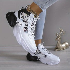 Women's Colorblock Casual Sneakers, Lace Up Comfy Breathable High-top Trainers, Platform Basketball Shoes
