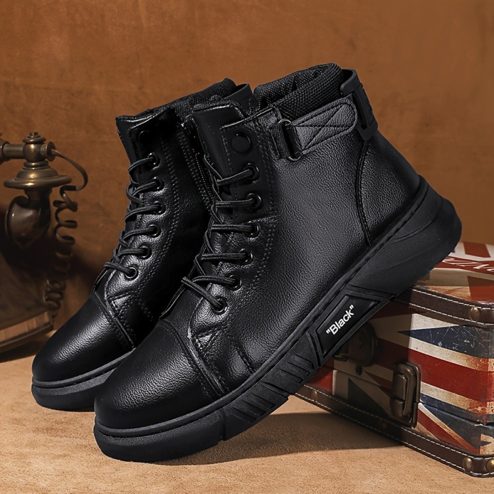 Men's Solid Casual Ankle Boots, Breathable Slip-resistant Lace-up Walking Shoes For Outdoor, Spring Autumn And Winter