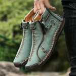 Men's Vintage High Top Zipper Boots With Assorted Colors, Casual Outdoor Walking Shoes