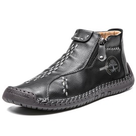 Men's Trendy Stitched Zipper Decor Boots, Wear-resistant Non Slip Outdoor Casual Boots