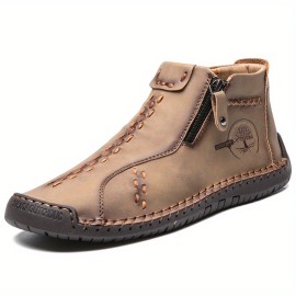 Men's Trendy Stitched Zipper Decor Boots, Wear-resistant Non Slip Outdoor Casual Boots