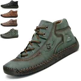 Men's Lace-up Sneakers - Casual Synthetic Leather Walking Shoes - Comfortable And Breathable