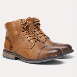 Men's Vintage Style Cap Toe Dress Boots With Side Zippers, Dress Shoes Boots, Casual Walking Shoes