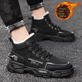 Men's Casual Snow Boots, Anti-skid Windproof  Lace-up Ankle Boots With Lined Fuzz And PU Leather Uppers For Outdoor, Autumn And Winter