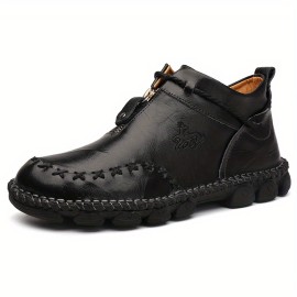 Men's Leather Ankle Boots With Zippers, Casual Walking Shoes Sneakers