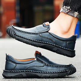 Men's PLUS SIZE Microfiber Leather Durable Non Slip Slip-On Comfy Outdoor Walking Shoes, Spring And Autumn