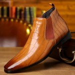 Men's Squared-toe Casual Chelsea Boots, Waterproof Anti-skid Ankle Boots For Business Office, Spring Autumn And Winter