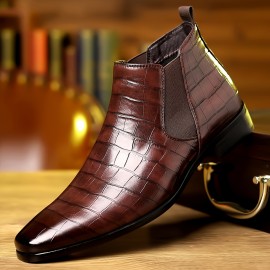 Men's Squared-toe Casual Chelsea Boots, Waterproof Anti-skid Ankle Boots For Business Office, Spring Autumn And Winter