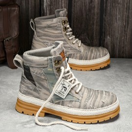 Men's Distressed Design Lace-up Boots, Casual Walking Shoes, Comfortable And Breathable