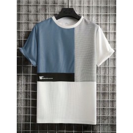 Color Block Style Men's Casual Daily Short Sleeve Crew Neck T-shirt For Summer