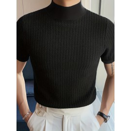 Turtleneck Chic Elegant T-shirt, Men's Casual Short Sleeve Shirt For Summer Dating Dinner