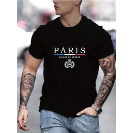 'Paris' Print T Shirt, Tees For Men, Casual Short Sleeve Tshirt For Summer Spring Fall, Tops As Gifts