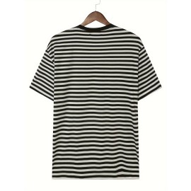 Stripe Pattern Print Men's Comfy T-shirt, Graphic Tee Men's Summer Clothes, Men's Outfits