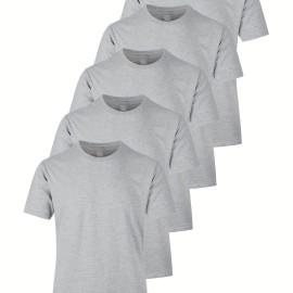 5pcs Men's Casual Solid Lightweight Crew Neck T-Shirts Set For Summer Outdoor