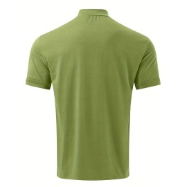 Solid Color Men's Short Sleeve Turtleneck Stretch Comfy T-shirt, Summer Streetwear