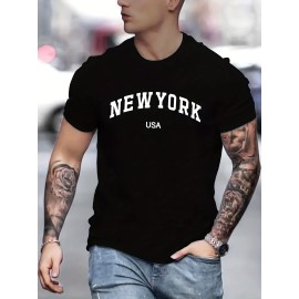 'New York USA' Print T Shirt, Tees For Men, Casual Short Sleeve Tshirt For Summer Spring Fall, Tops As Gifts