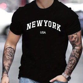 'New York USA' Print T Shirt, Tees For Men, Casual Short Sleeve Tshirt For Summer Spring Fall, Tops As Gifts