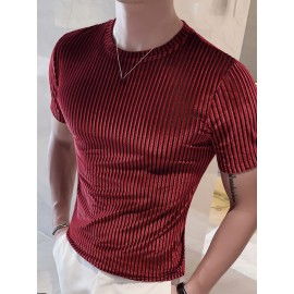 Men Casual T Shirt Velour Round Neck Short Sleeve Folds Men Clothing Streetwear