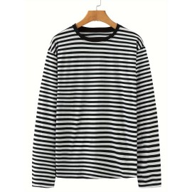 Casual Striped Men's All-match Long Sleeve Crew Neck T-shirt For Spring Fall
