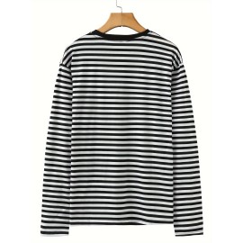 Casual Striped Men's All-match Long Sleeve Crew Neck T-shirt For Spring Fall