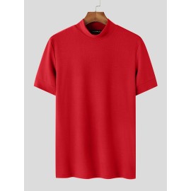 Men's Shirred Solid Color Slim Fit Casual Short Sleeve Tee, Men's Clothing