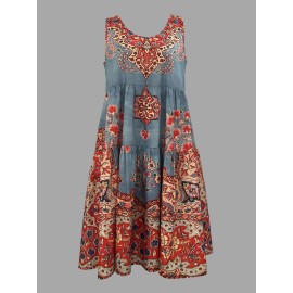 Floral Print Ruffle Hem Dress, Vintage Sleeveless Dress For Spring & Summer, Women's Clothing