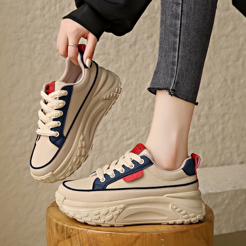 womens trendy platform sneakers all match lace up low top trainers comfortable skate shoes details 0