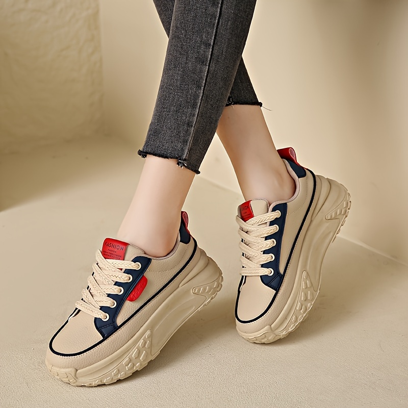 womens trendy platform sneakers all match lace up low top trainers comfortable skate shoes details 1