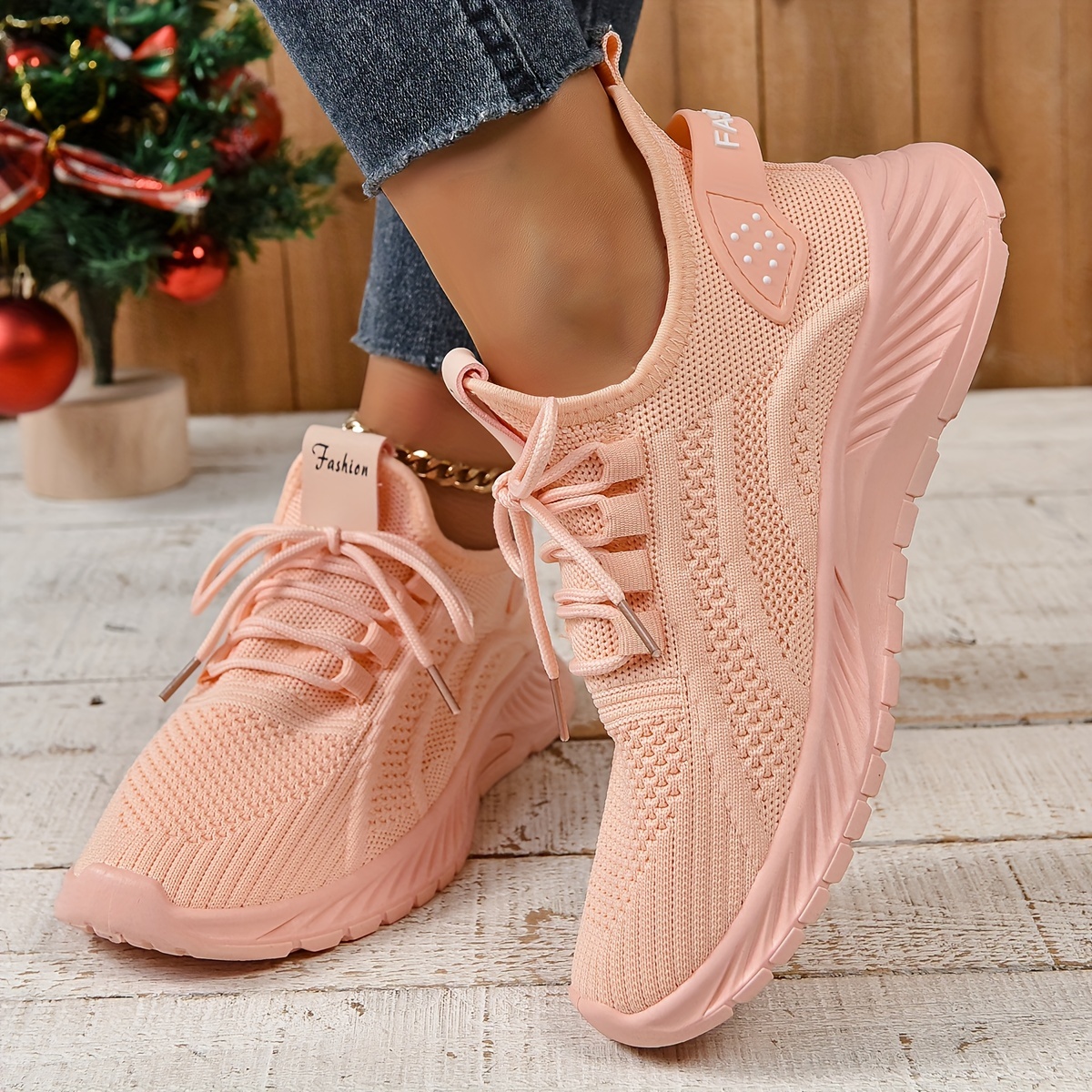 womens knitted sports shoes lightweight lace up low top running tennis sneakers breathable gym trainers details 2