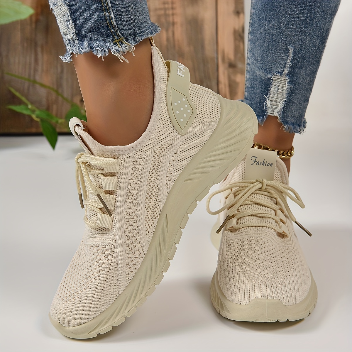 womens knitted sports shoes lightweight lace up low top running tennis sneakers breathable gym trainers details 5