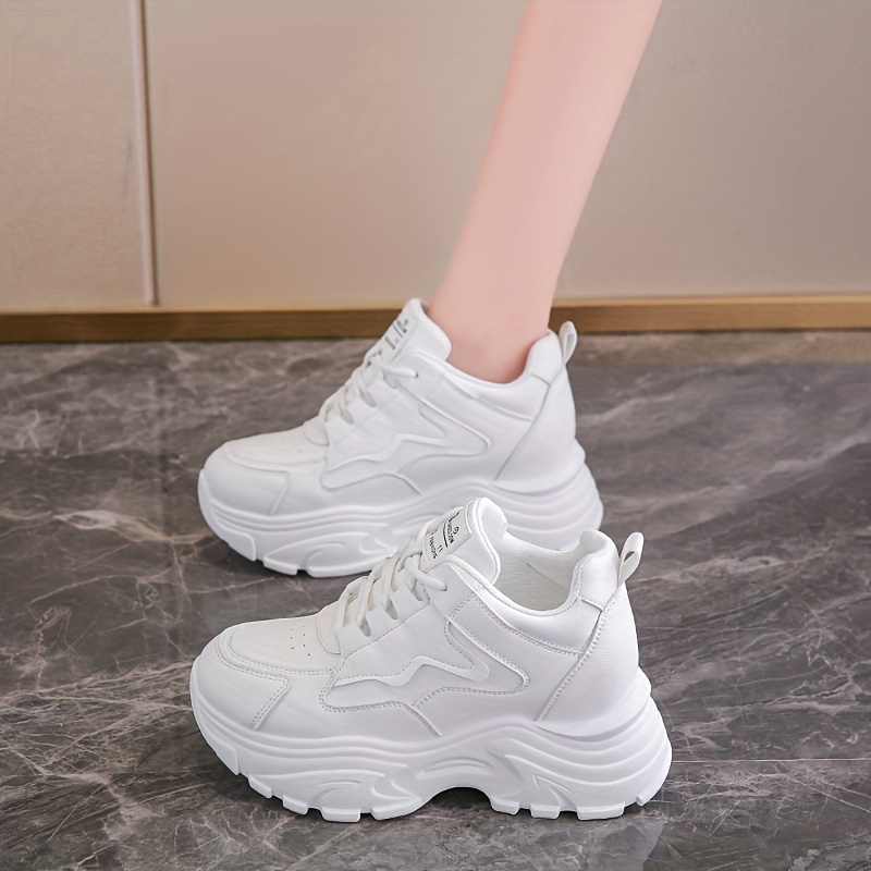 womens platform sneakers solid color height increasing low top trainers all match walking shoes details 1