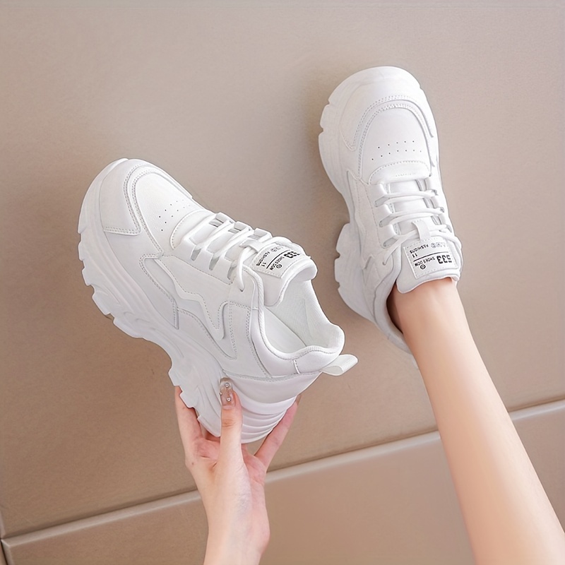 womens platform sneakers solid color height increasing low top trainers all match walking shoes details 3